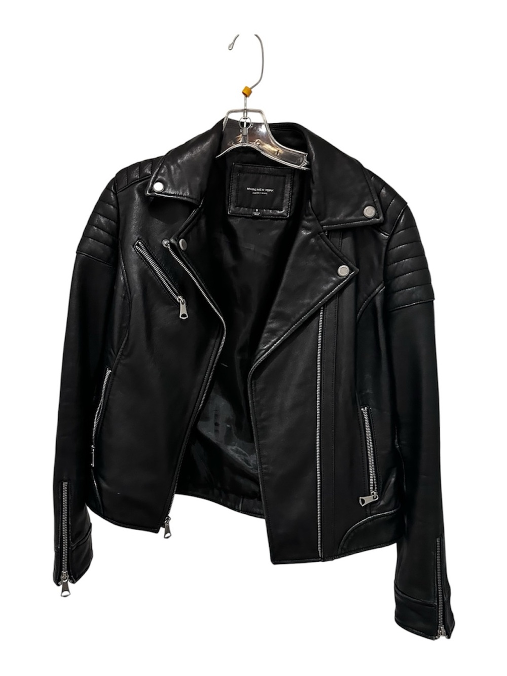 Marc New York Women's Black Leather Biker Jacket - Classic Moto Style Size S